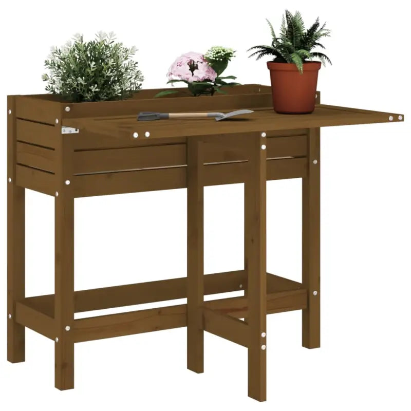 Massief grenenhout plantenbak met inklapbaar tafelblad voor buiten - Honingbruin grenenhout / 1 - Bloempotten &