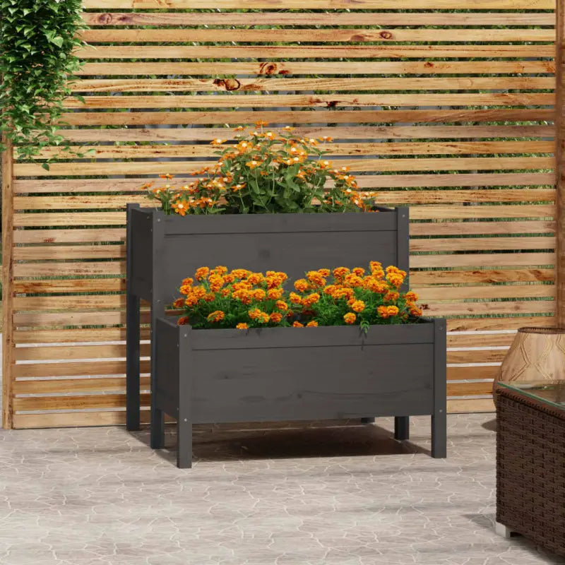 Massief grenenhout plantenbak voor binnen en buiten gebruik - Grijs / 84.5 x 84 x 75 cm / 1 - Bloempotten &