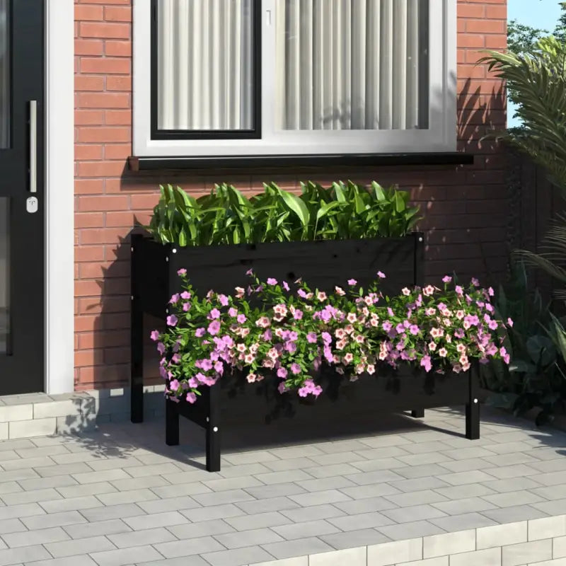 Massief grenenhout plantenbak voor binnen en buiten gebruik - Zwart / 110 x 84 x 75 cm / 1 - Bloempotten & plantenbakken