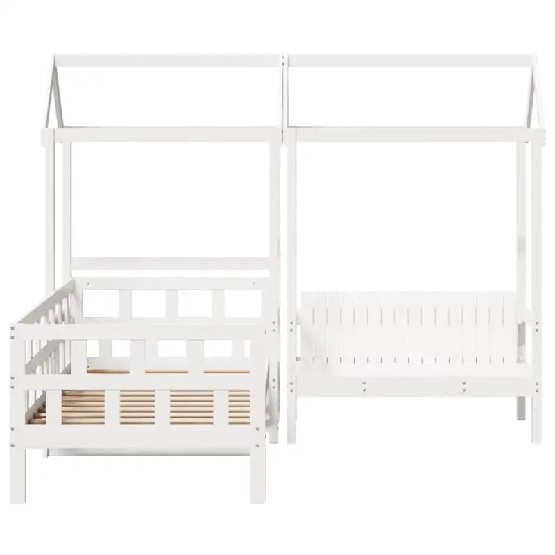 Massief Grenenhout Slaapbank met Huisje en Bankje in Witmateriaal - Bedden & bedframes