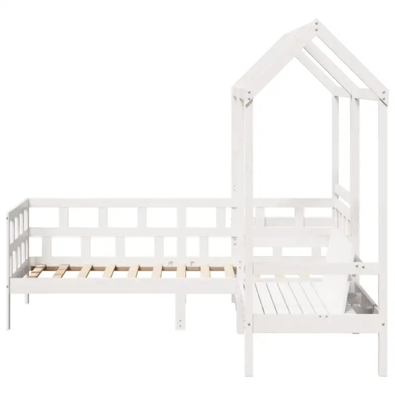 Massief Grenenhout Slaapbank met Huisje en Bankje in Witmateriaal - Bedden & bedframes