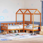 Massief Grenenhout Slaapbank met Huisje en Bankje in Witmateriaal - Wasbruin / 90 x 190 cm - Bedden & bedframes