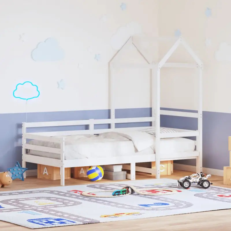 Massief grenenhout slaapbank met open zijdeur in wit materiaal - Wit / 90 x 200 cm - Bedden & bedframes