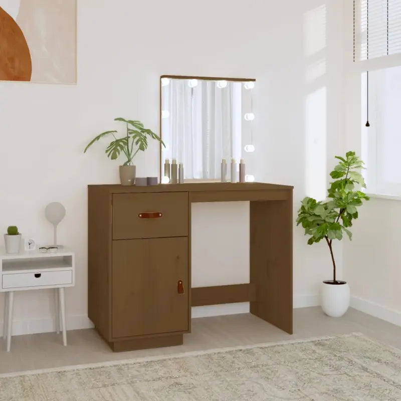 Massief Grenenhout Slaapkamerkaptafel met LED voor stijlvol interieur - Honingbruin / 1 - Slaapkamerkaptafels