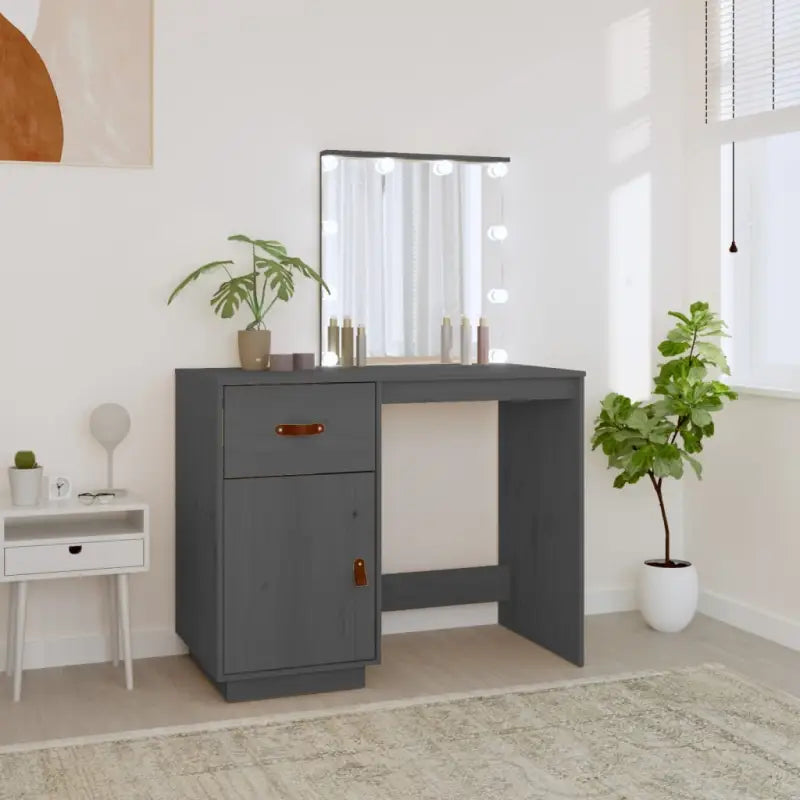 Massief Grenenhout Slaapkamerkaptafel met LED voor stijlvol interieur - Grijs / 1 - Slaapkamerkaptafels