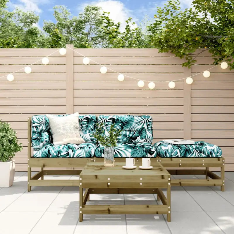 Massief Grenenhout Tuin Lounge Set met Voetenbank en Salontafel - Bruin - Tuinsets