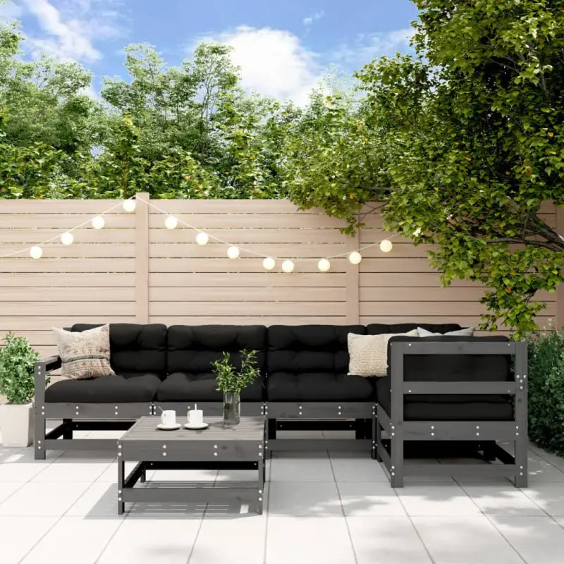 Massief Grenenhout Tuin Loungeset met Zachte Kussens - Grijs grenenhout - Tuinsets
