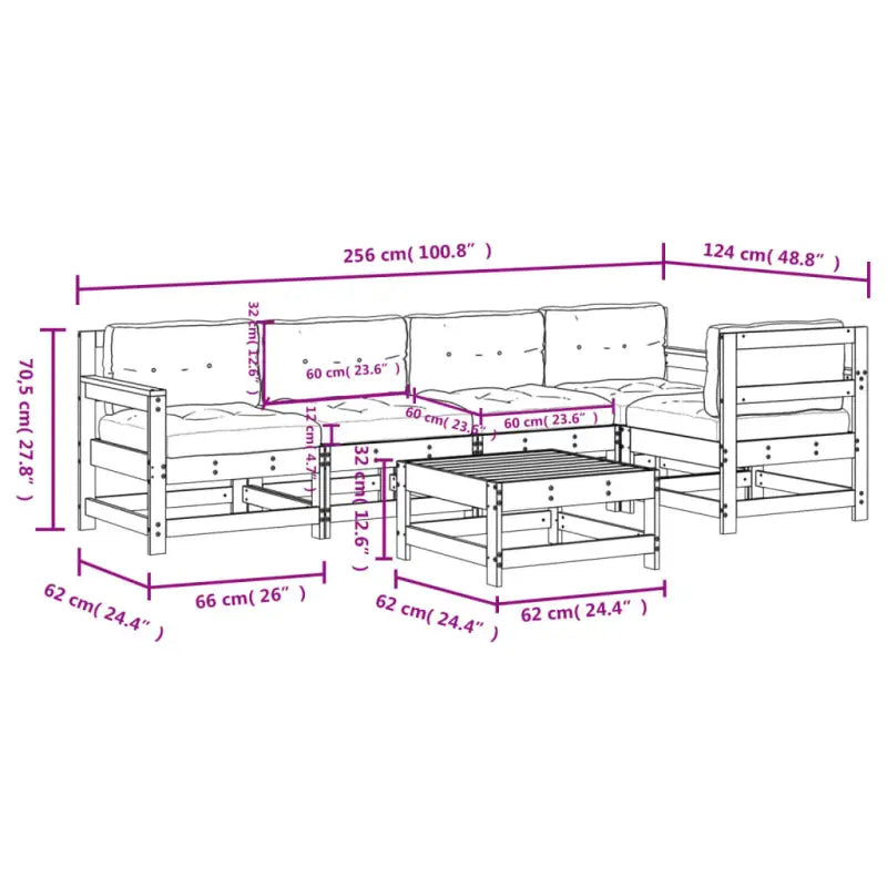 Massief Grenenhout Tuin Loungeset met Zachte Kussens - Tuinsets