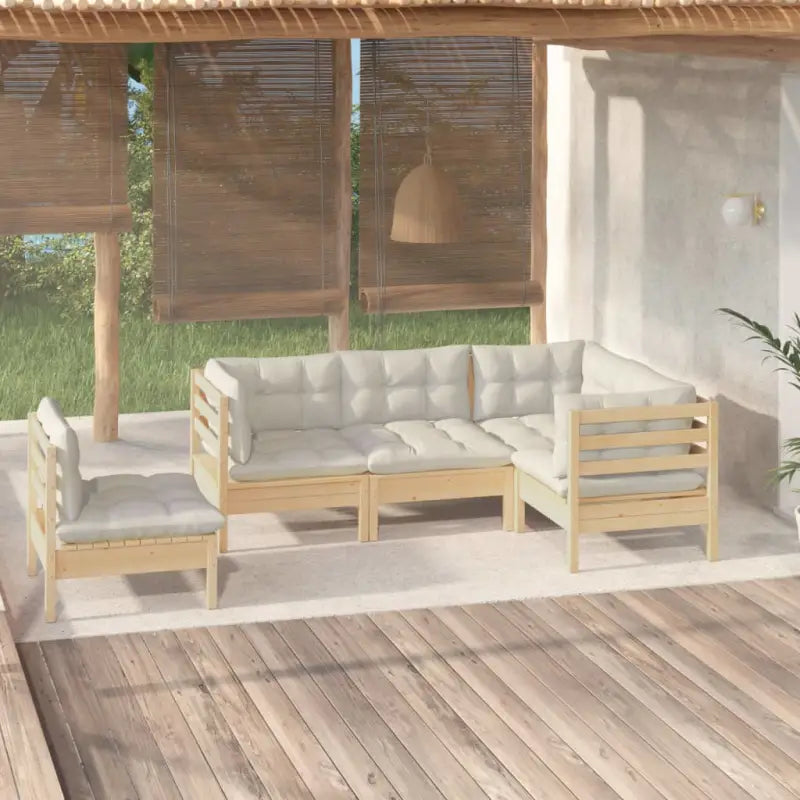 Massief grenenhout tuinset met rug- en zijkussens voor ontspannen buiten genieten - Bruin en crème - Tuinsets