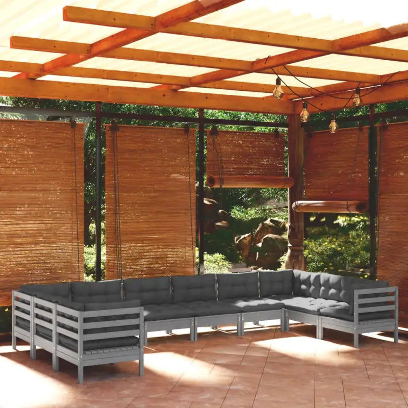 Massief grenenhout tuinset met rug- en zijkussens voor ontspanning - Grijs - Tuinsets