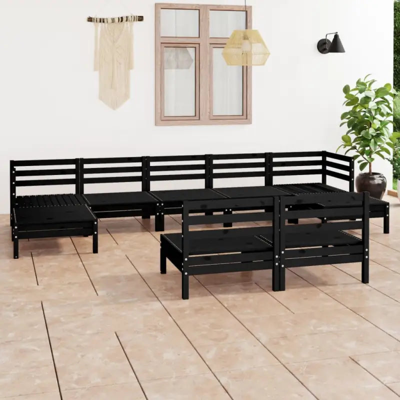 Massief Grenenhout Tuinset met Tafel en Voetenbank voor Buitenplezier - Zwart - Tuinsets