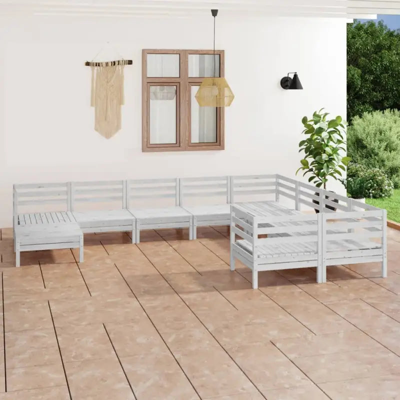 Massief Grenenhout Tuinset met Tafel en Voetenbank voor Ontspanning - Wit - Tuinsets