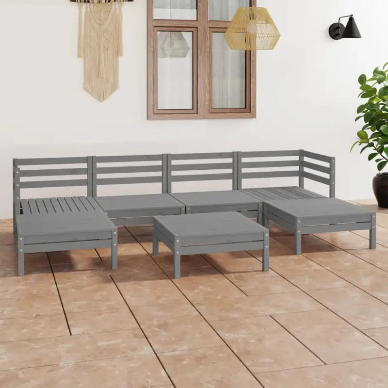 Massief Grenenhout Tuinset met Tafel en Voetenbank voor ontspanning - Grijs - Tuinsets