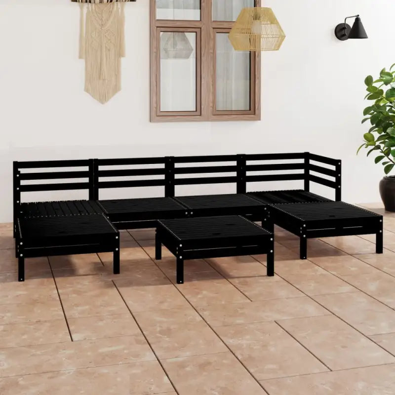 Massief Grenenhout Tuinset met Tafel en Voetenbank voor ontspanning - Zwart - Tuinsets