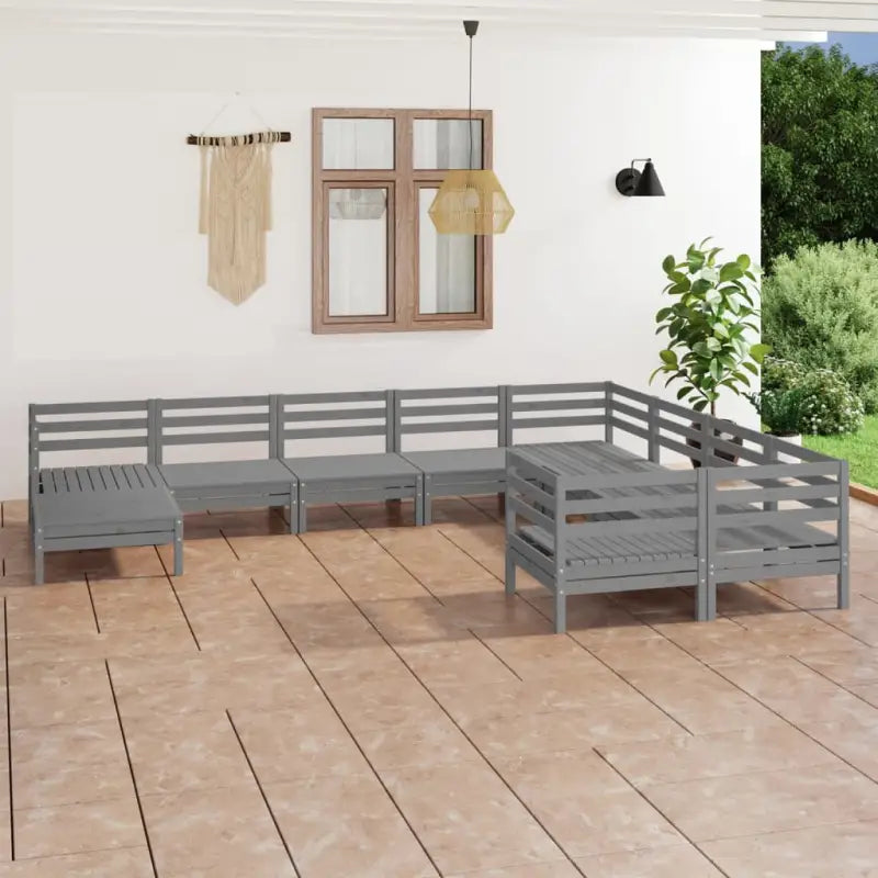Massief Grenenhout Tuinset met Tafel en Voetenbank voor Ontspanning - Grijs - Tuinsets