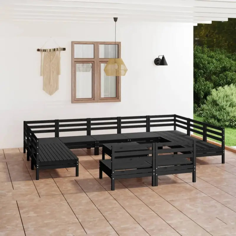 Massief grenenhout tuinset met tafel en voetenbank voor ontspanning - Zwart - Tuinsets