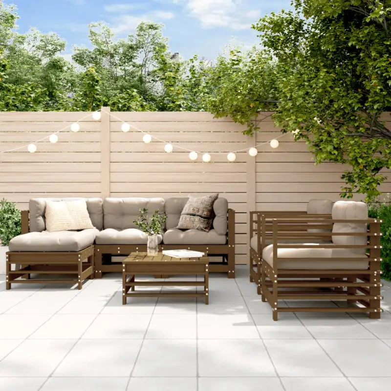 Massief grenenhout tuinset met voetenbank en salontafel voor buiten lounges - Honingbruin grenenhout - Tuinsets