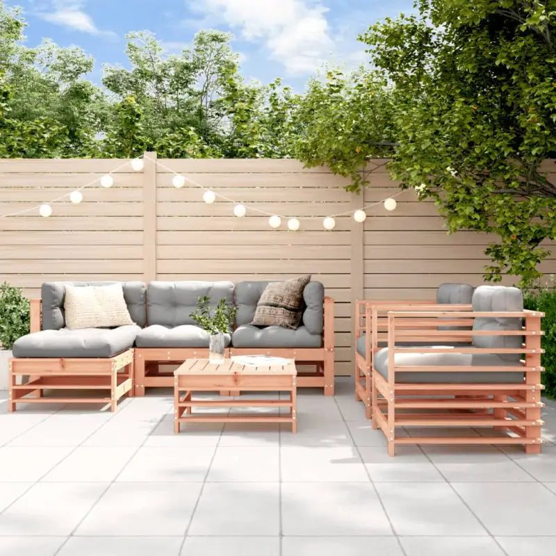 Massief grenenhout tuinset met voetenbank en salontafel voor buiten lounges - Natuurlijk douglashout - Tuinsets
