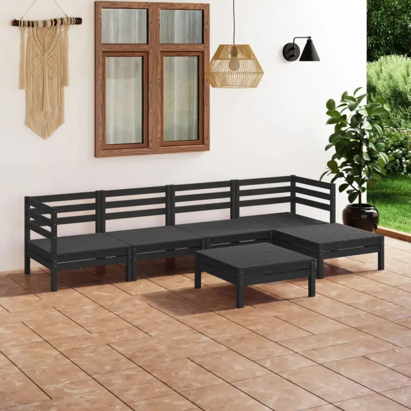 Massief grenenhout tuinset met voetenbank en tafel voor ontspanning - Zwart - Tuinsets