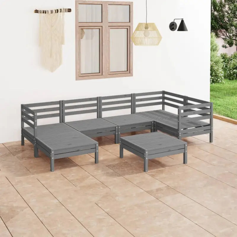 Massief Grenenhout Tuinset met Voetenbank en Tafel voor Ontspanning - Grijs - Tuinsets