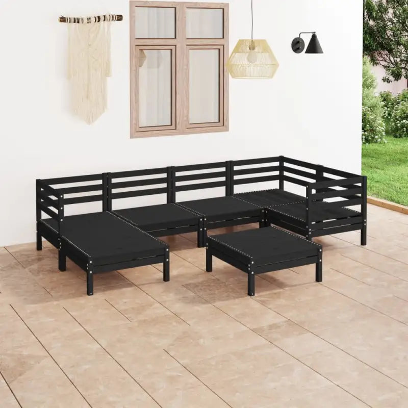 Massief Grenenhout Tuinset met Voetenbank en Tafel voor Ontspanning - Zwart - Tuinsets