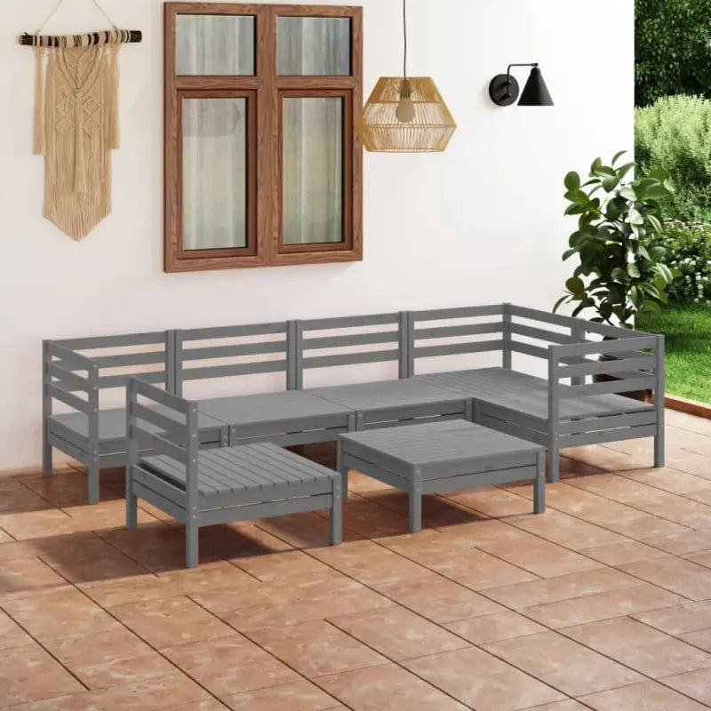 Massief Grenenhout Tuinset met Voetenbank Tafel voor Ontspanning - Grijs - Tuinsets