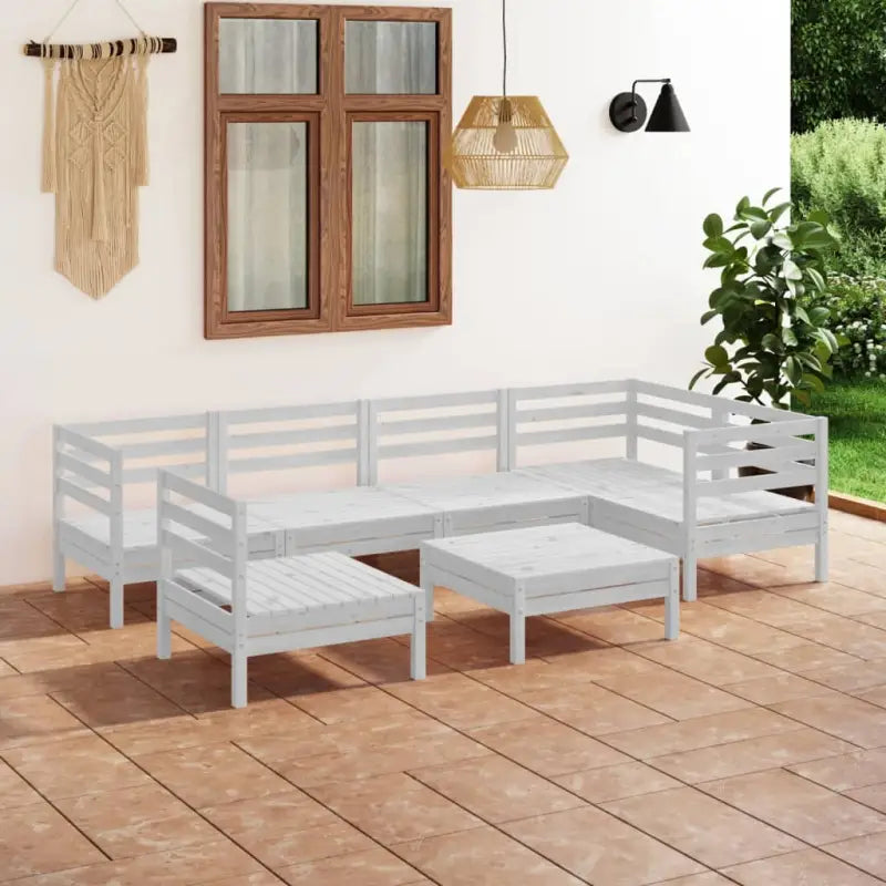 Massief Grenenhout Tuinset met Voetenbank Tafel voor Ontspanning - Wit - Tuinsets