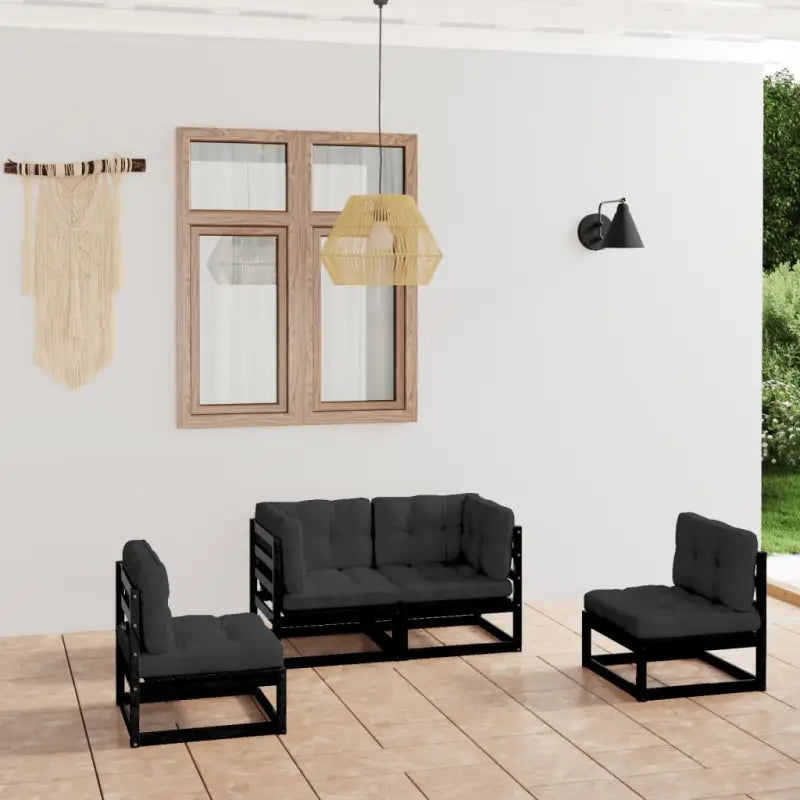 Massief grenenhout tuinset voor ontspanning en genieten in de tuin - Zwart / Ja - Tuinsets