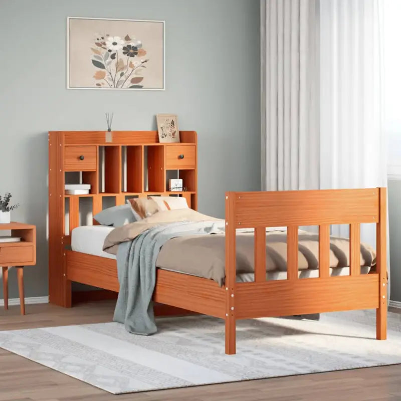 Massief Grenenhouten Bedframe met Extra Opbergruimte voor een Goede Nachtrust - Wasbruin / 100 x 200 cm - Bedden &