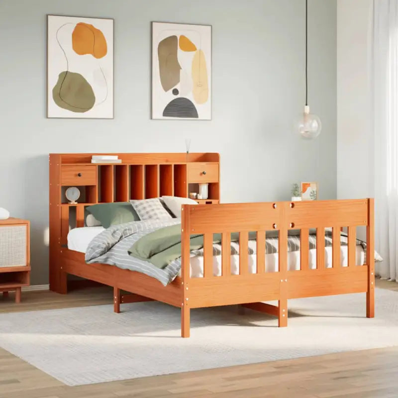 Massief Grenenhouten Bedframe met Extra Opbergruimte voor een Goede Nachtrust - Wasbruin / 140 x 200 cm - Bedden &