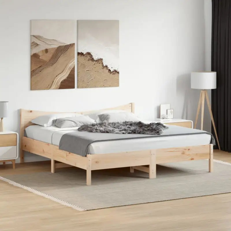 Massief Grenenhouten bedframe met multiplex lattenbodem en uitstekende ondersteuning - Natuurlijk grenenhout / 180 x