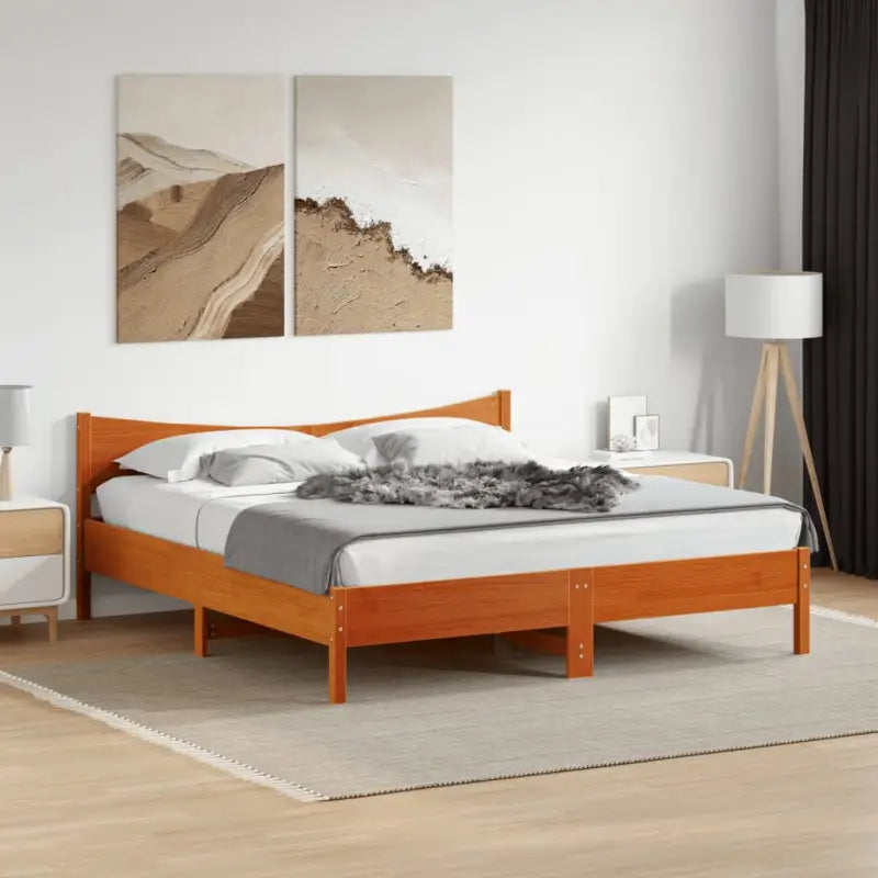 Massief Grenenhouten bedframe met multiplex lattenbodem en uitstekende ondersteuning - Wasbruin / 180 x 200 cm - Bedden