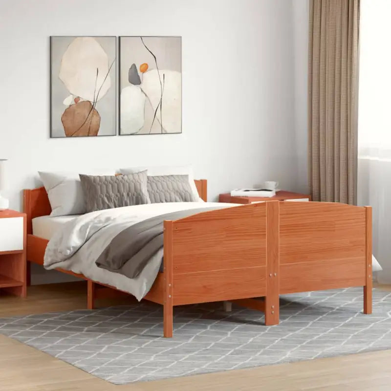 Massief Grenenhouten Bedframe met Multiplex Lattenbodem - Bruin / 140 x 200 cm - Bedden & bedframes