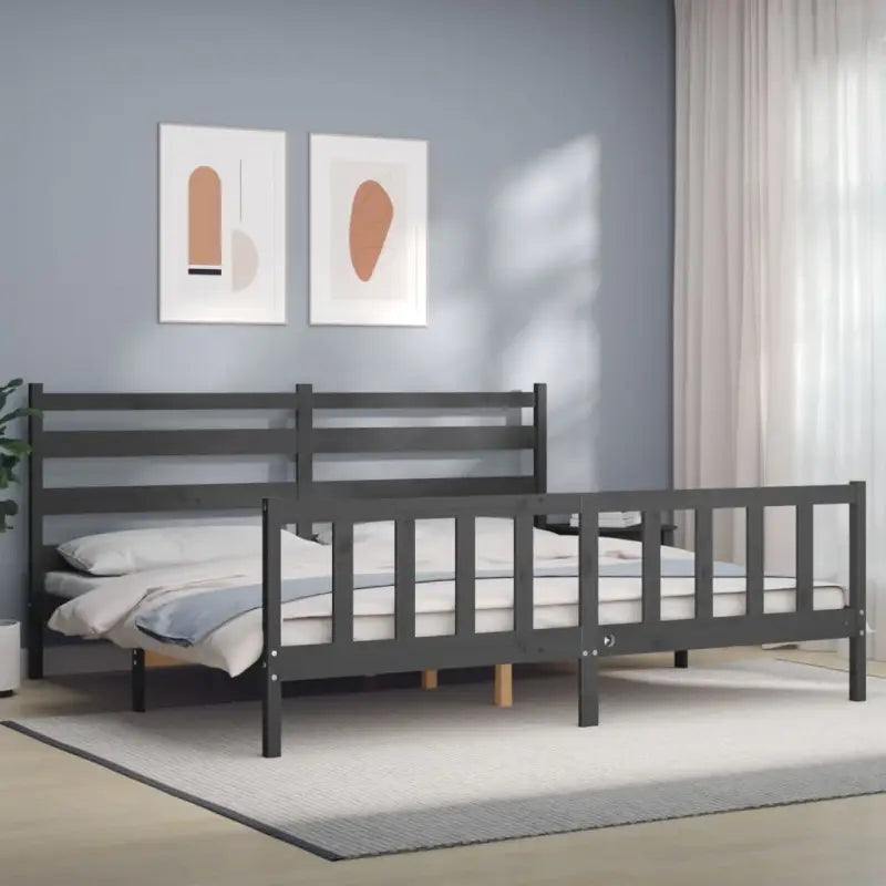 Massief grenenhouten bedframe voor een goede nachtrust en natuurlijke uitstraling - Grijs / 200 x 200 cm - Bedden &