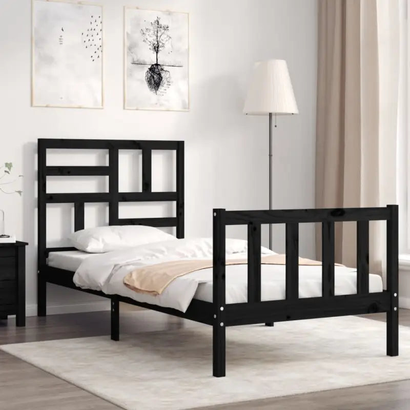 Massief Grenenhouten bedframe voor een goede nachtrust en natuurlijke uitstraling - Zwart / 100 x 200 cm - Bedden &