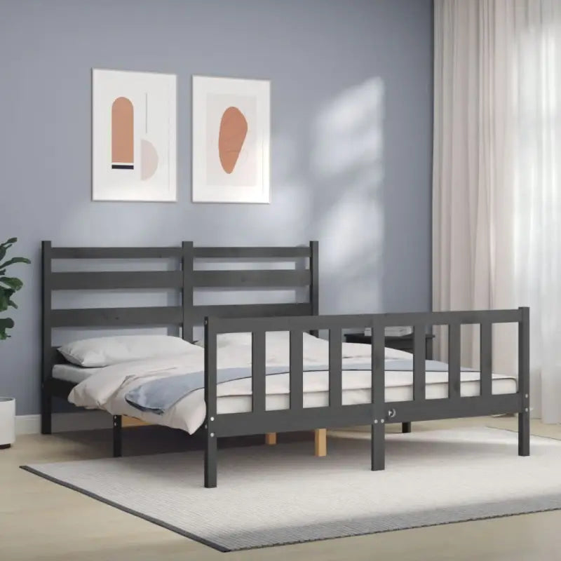 Massief grenenhouten bedframe voor een goede nachtrust en natuurlijke uitstraling - Grijs / 150 x 200 cm - Bedden &