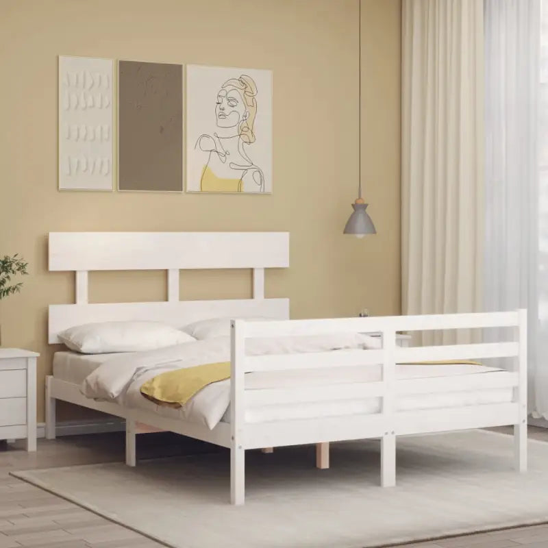 Massief Grenenhouten Bedframe voor een Natuurlijke en Decoratieve Slaapruimte - Wit / 120 x 200 cm / Laag - Bedden &
