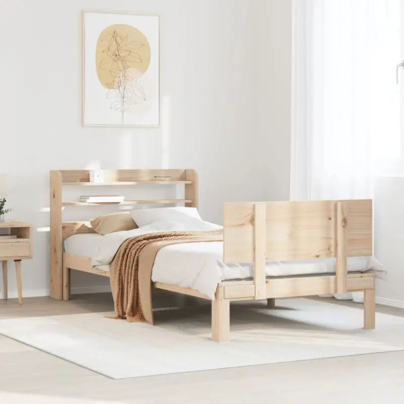 Massief Grenenhouten Bedframe voor een Natuurlijke en Decoratieve Slaapkamer - Naturel / 75 x 190 cm - Bedden &