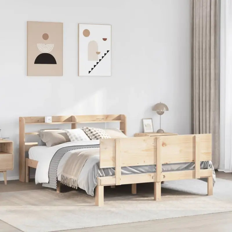 Massief Grenenhouten Bedframe voor een Natuurlijke en Decoratieve Slaapkamer - Naturel / 135 x 190 cm - Bedden &