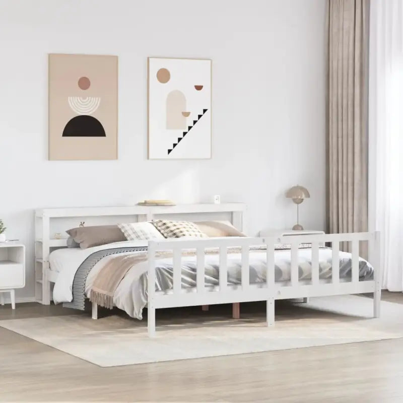 Massief Grenenhouten Bedframe voor een Natuurlijke en Decoratieve Look - Wit / 200 x 200 cm - Bedden & bedframes