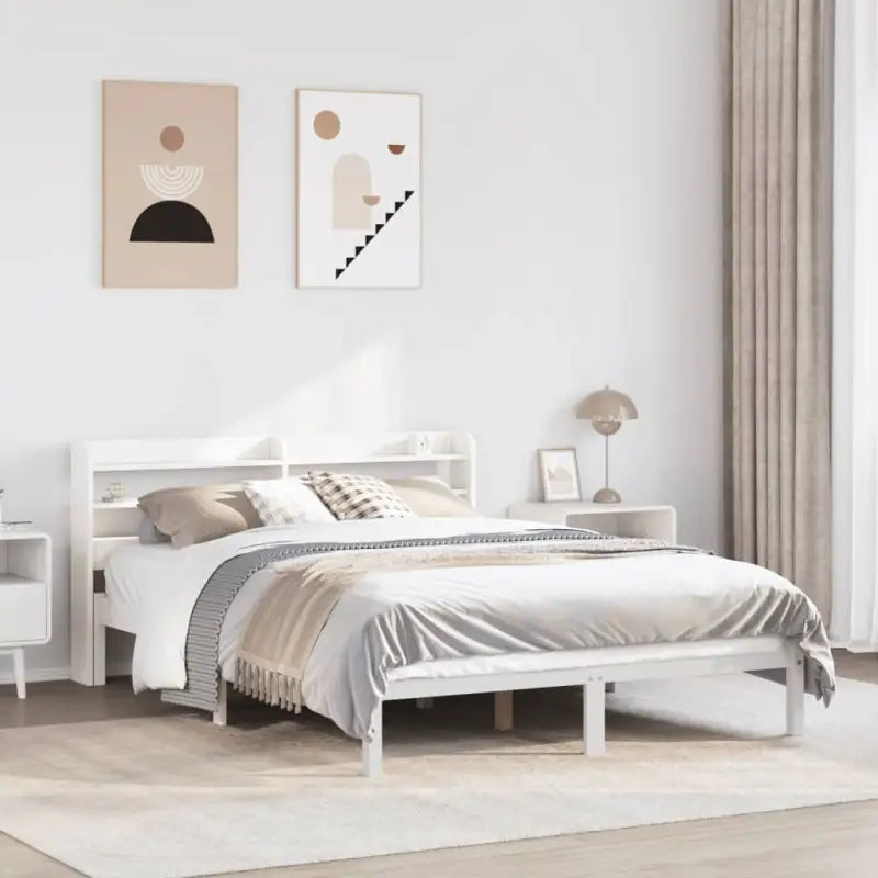 Massief Grenenhouten Bedframe voor een Natuurlijke en Decoratieve Slaapruimte - Wit / 135 x 190 cm - Bedden & bedframes