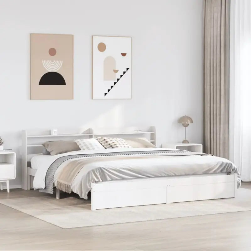 Massief Grenenhouten bedframe voor een natuurlijke en praktische uitstraling - Wit / 180 x 200 cm - Bedden & bedframes