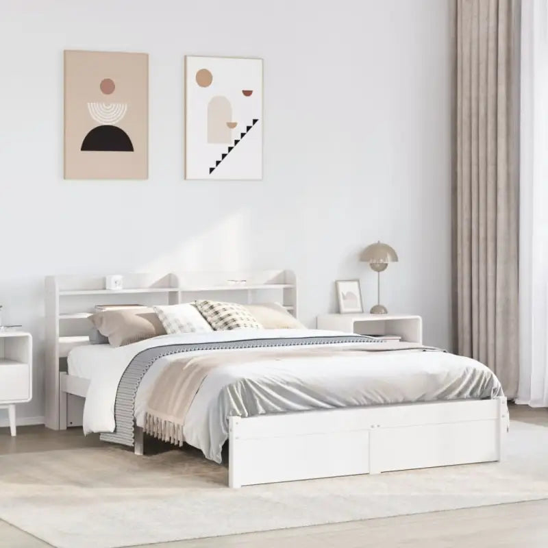 Massief Grenenhouten bedframe voor een natuurlijke en praktische uitstraling - Wit / 160 x 200 cm - Bedden & bedframes