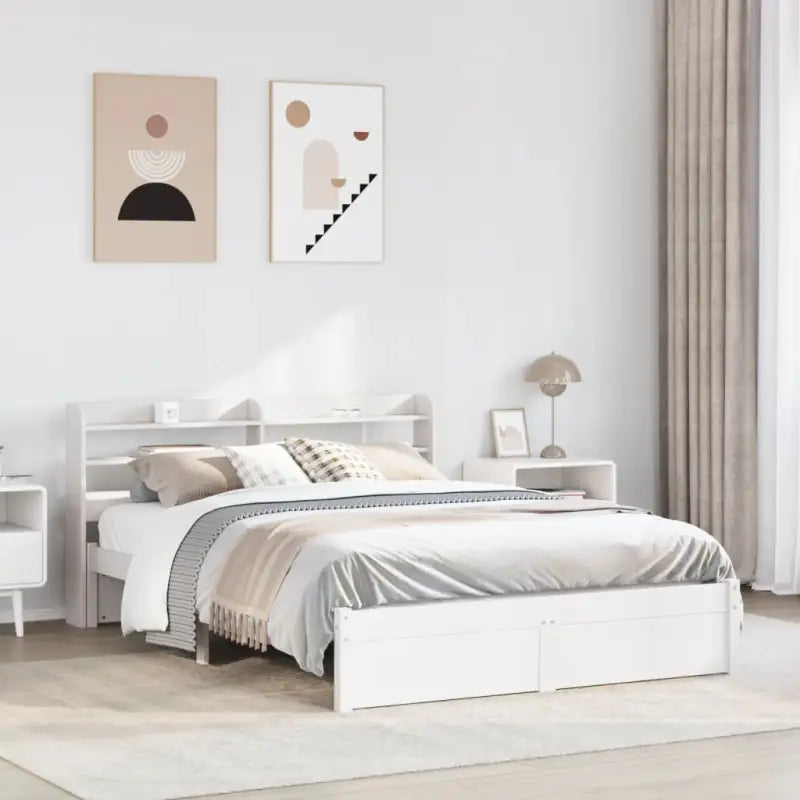 Massief Grenenhouten bedframe voor een natuurlijke en praktische uitstraling - Wit / 140 x 190 cm - Bedden & bedframes