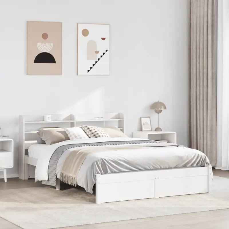 Massief Grenenhouten bedframe voor een natuurlijke en praktische uitstraling - Wit / 120 x 190 cm - Bedden & bedframes