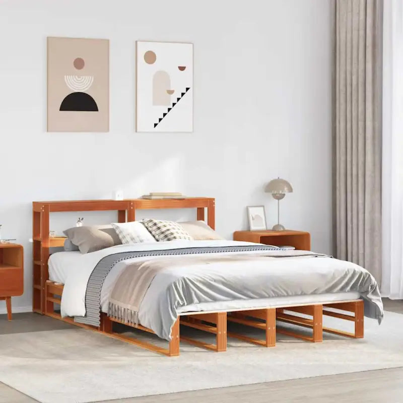 Massief Grenenhouten Bedframe voor een Stevige en Decoratieve Slaapruimte - Wasbruin / 150 x 200 cm - Bedden & bedframes