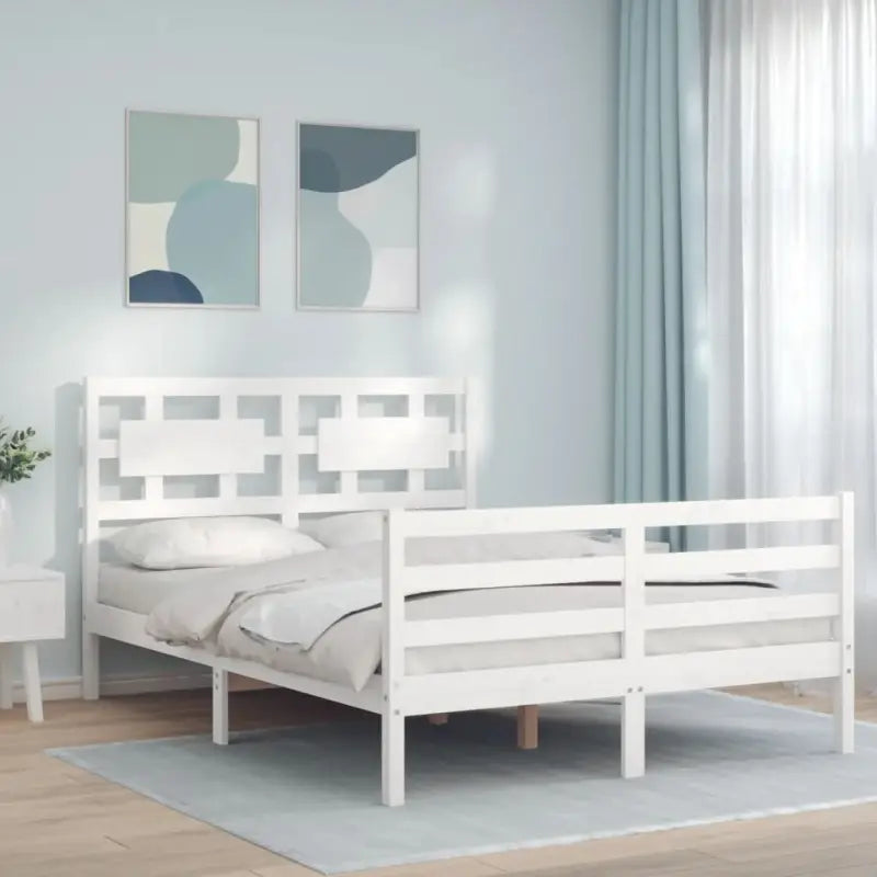 Massief Grenenhouten Bedframe voor Natuur en Comfort in je Interieur - Wit / 140 x 190 cm - Bedden & bedframes