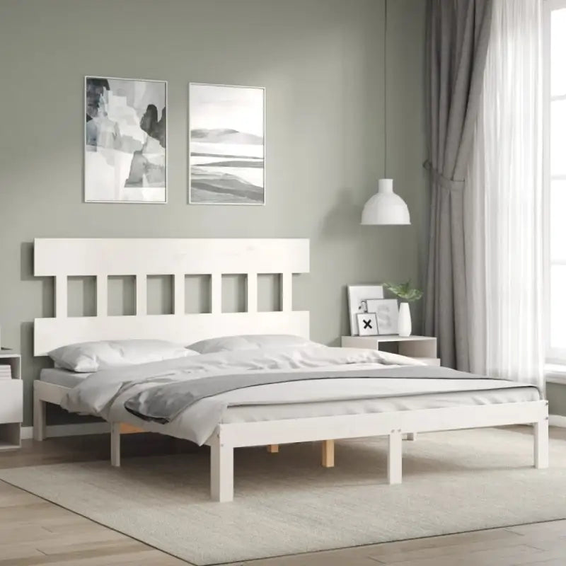 Massief Grenenhouten bedframe voor uitstekende ondersteuning en natuurlijk sfeer - Wit / 150 x 200 cm / met hoofdbord