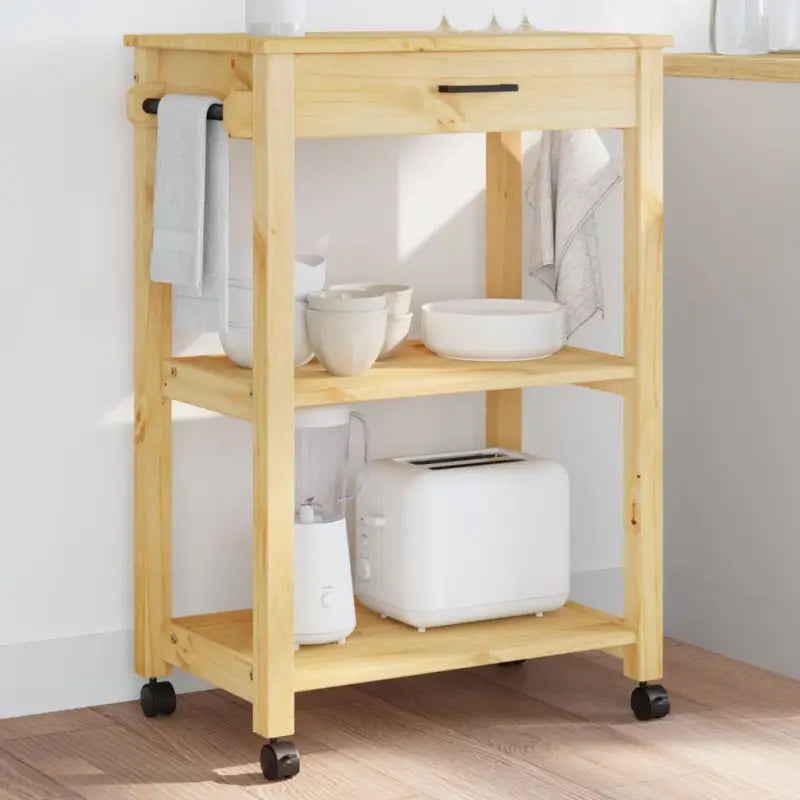 Massief grenenhouten keukentrolley met vintage uitstraling - Bruin / 60 x 40 x 90 cm - Keukentrolleys