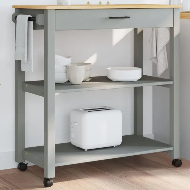 Massief grenenhouten keukentrolley met vintage uitstraling - Grijs / 84 x 40 x 90 cm - Keukentrolleys